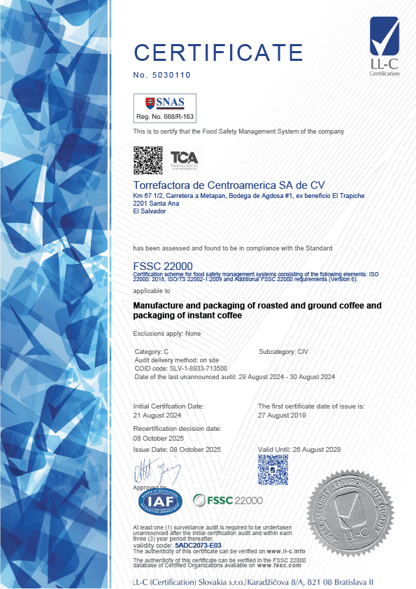 Certificado FSSC 22000 TCA (2025)